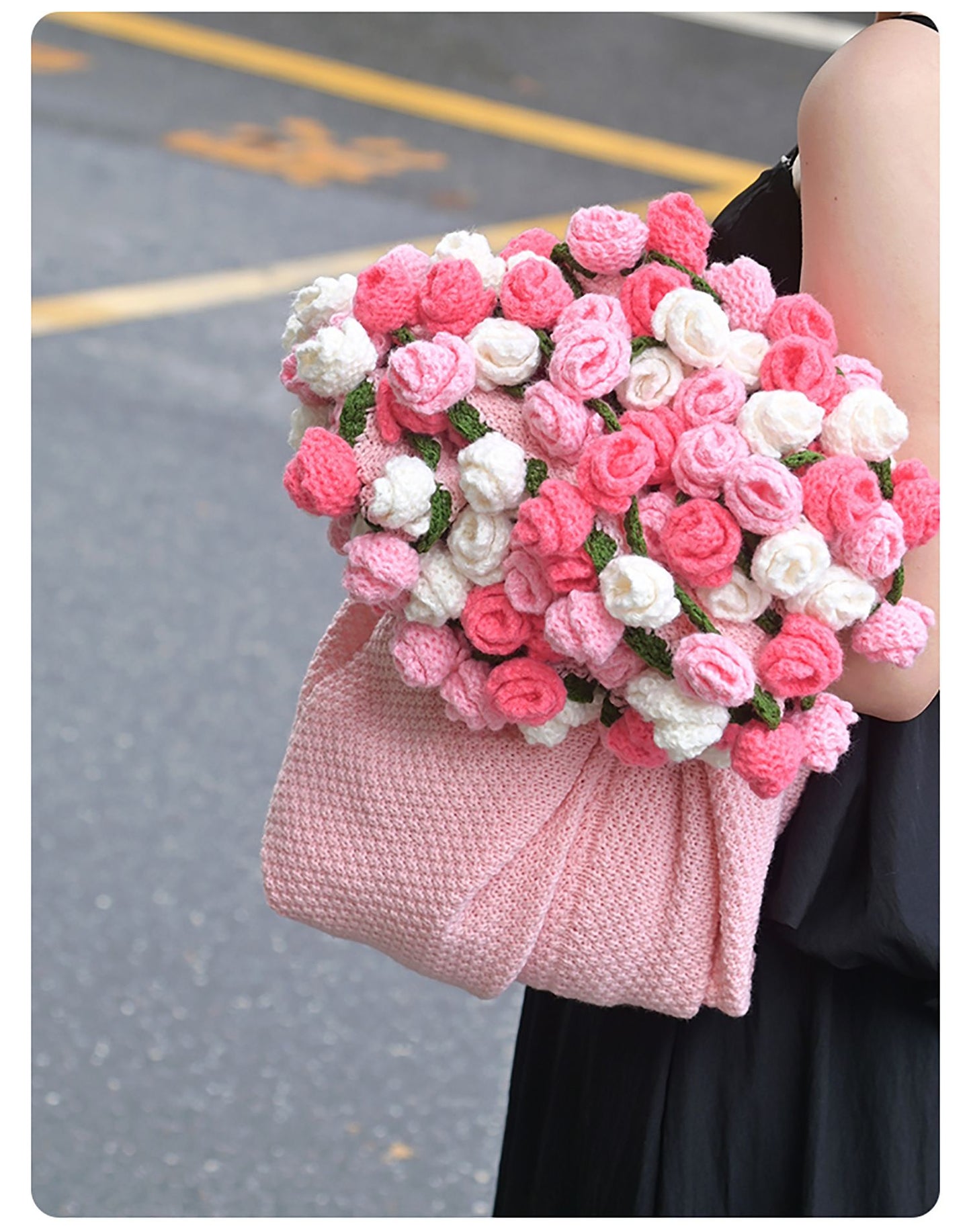 99 Woven Flowers Handmade Rose Bouquet Knit Blanket - Perfect Gift