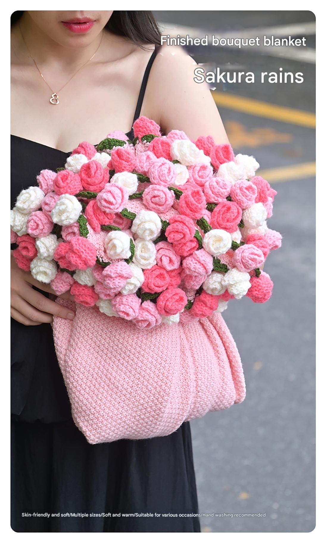 99 Woven Flowers Handmade Rose Bouquet Knit Blanket - Perfect Gift