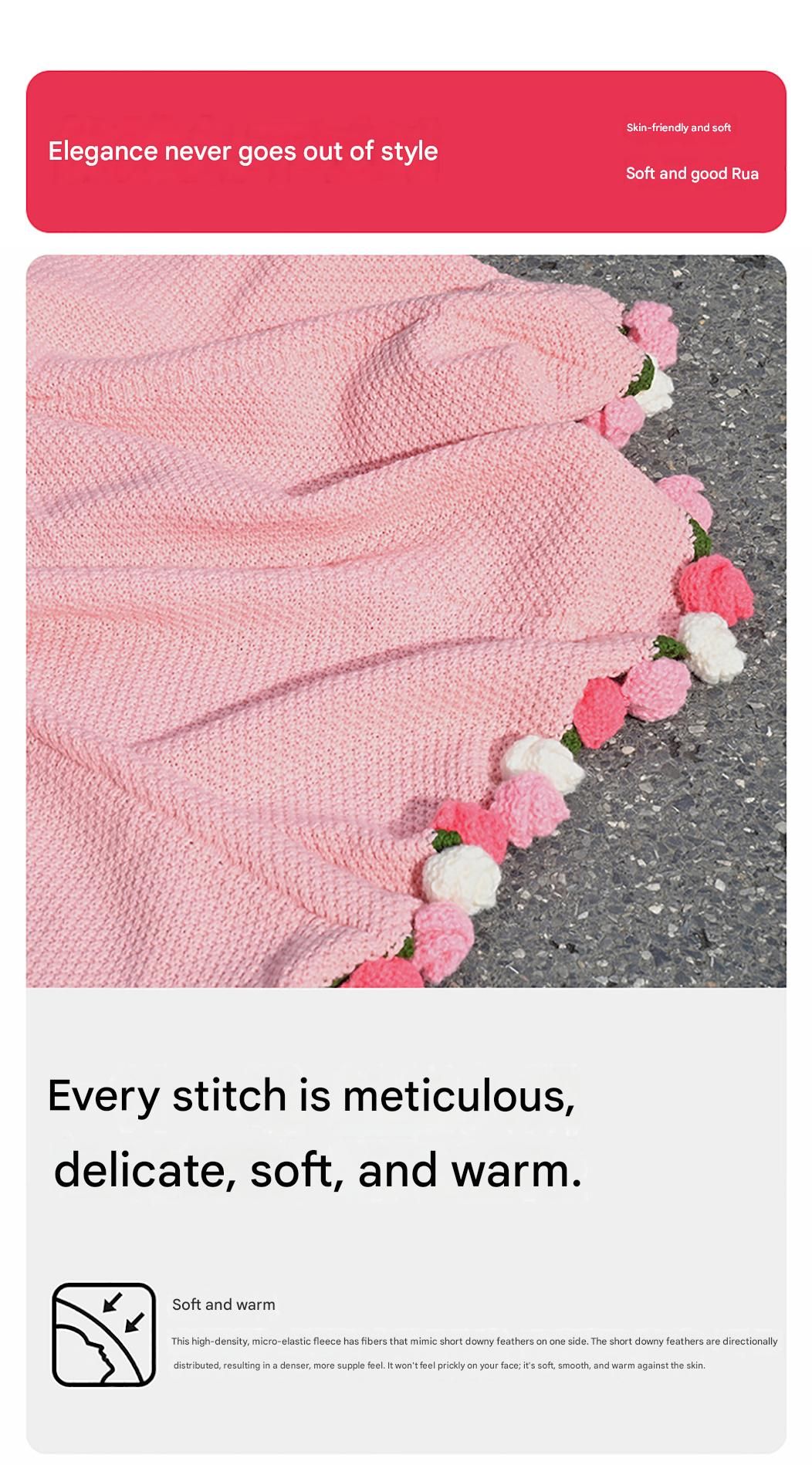 99 Woven Flowers Handmade Rose Bouquet Knit Blanket - Perfect Gift