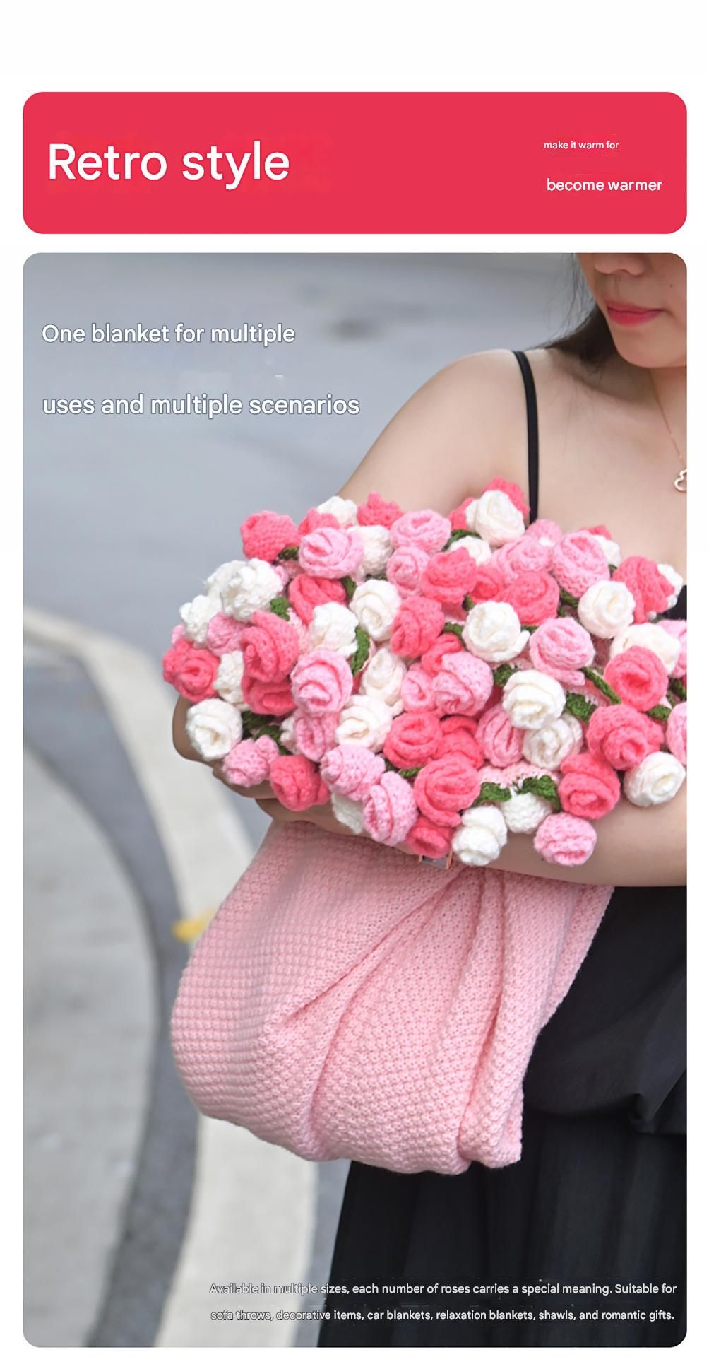 99 Woven Flowers Handmade Rose Bouquet Knit Blanket - Perfect Gift