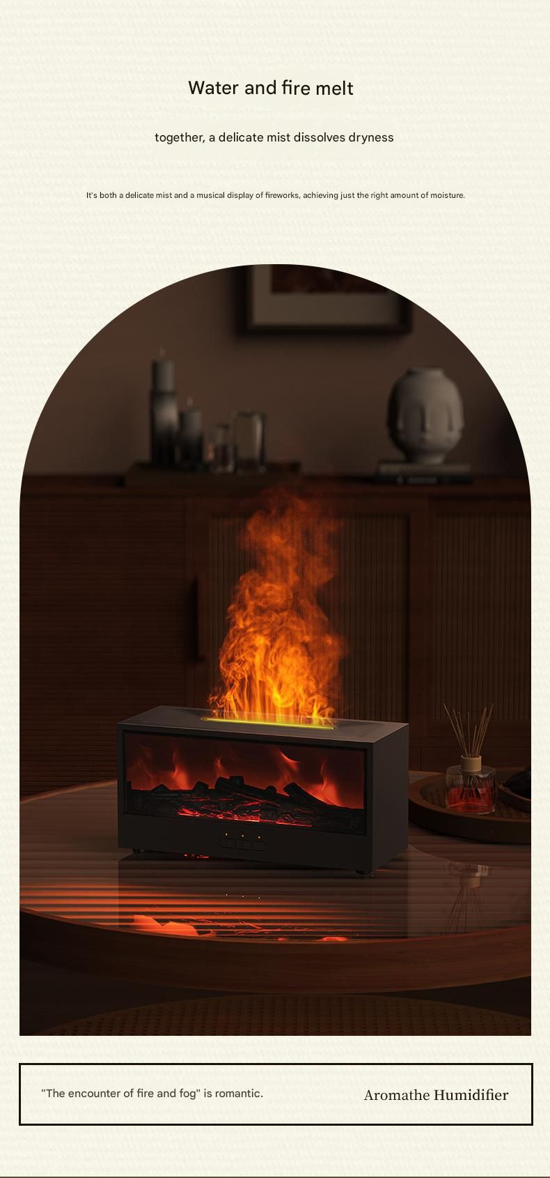 Desktop Fireplace Design with Realistic LED Fire, 7-Color Mood Lighting, and Silent Ultrasonic Mist