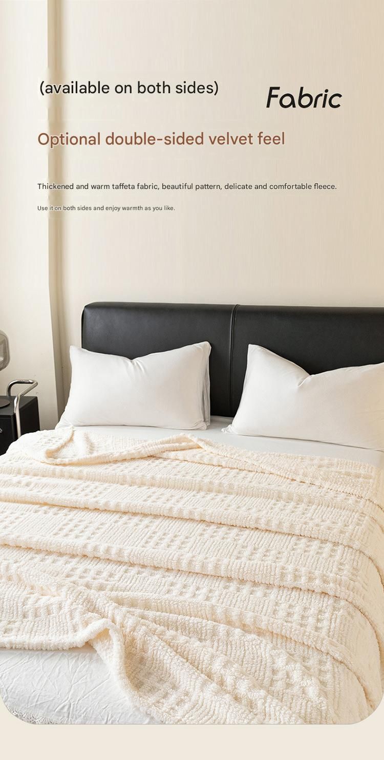 Off-White 100*150cm Anti-Static Taffeta Velvet & Flannel Fleece - Warm, Soft, Non-Shedding Blanket