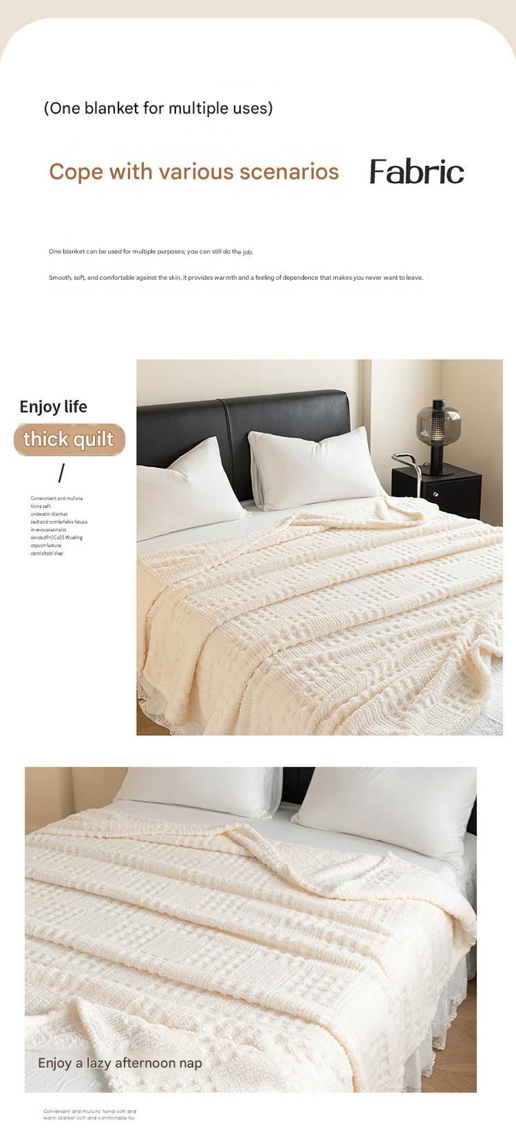 Off-White 100*150cm Anti-Static Taffeta Velvet & Flannel Fleece - Warm, Soft, Non-Shedding Blanket