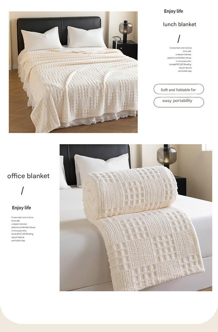 Off-White 100*150cm Anti-Static Taffeta Velvet & Flannel Fleece - Warm, Soft, Non-Shedding Blanket