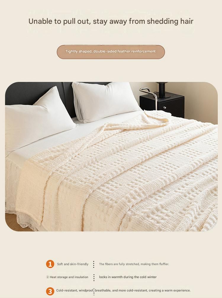 Off-White 100*150cm Anti-Static Taffeta Velvet & Flannel Fleece - Warm, Soft, Non-Shedding Blanket