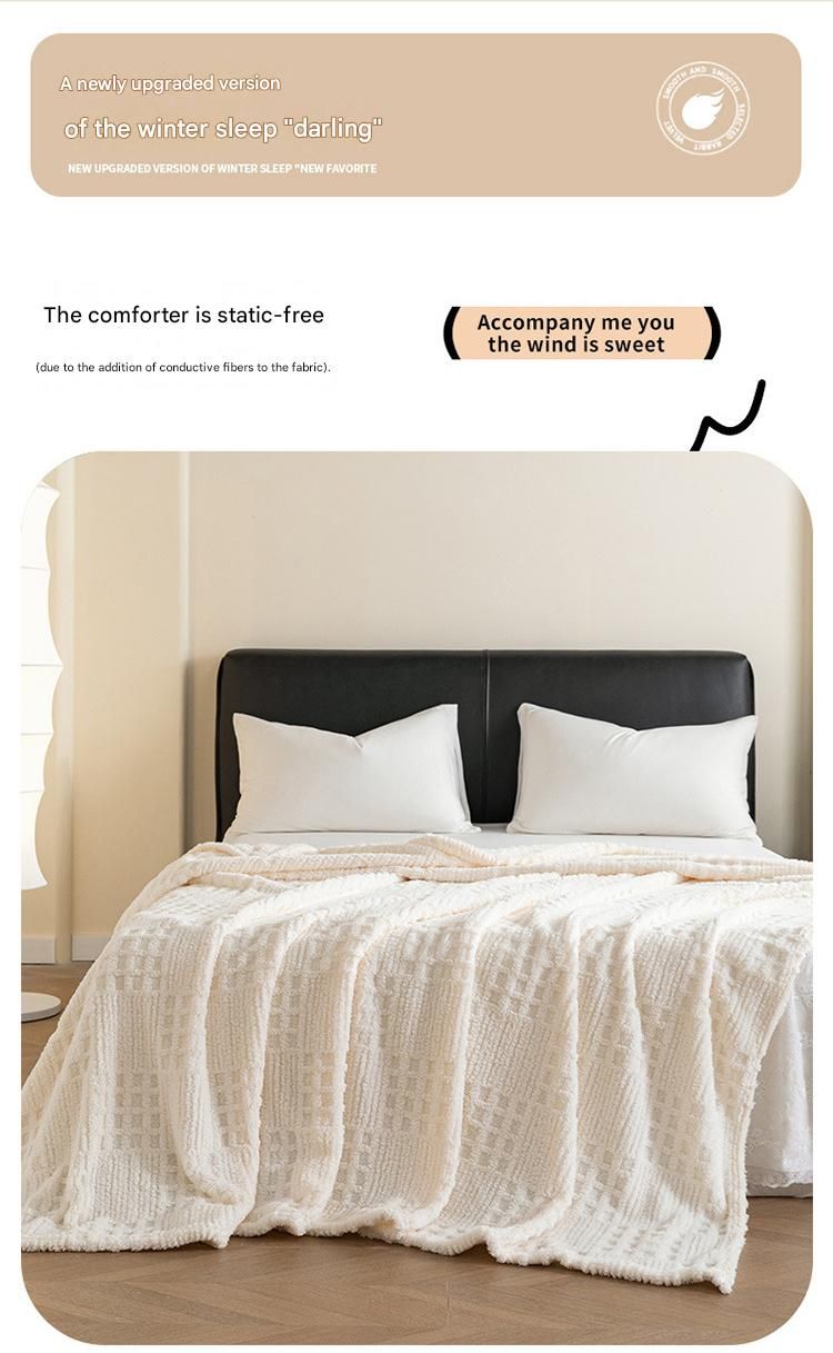 Off-White 100*150cm Anti-Static Taffeta Velvet & Flannel Fleece - Warm, Soft, Non-Shedding Blanket