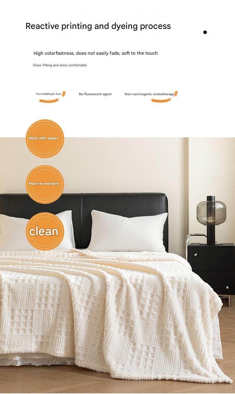 Off-White 100*150cm Anti-Static Taffeta Velvet & Flannel Fleece - Warm, Soft, Non-Shedding Blanket
