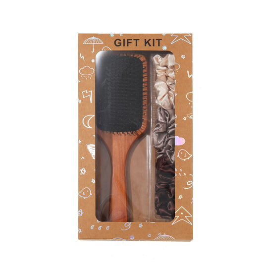 Black Paddle Hair Brush Gift Set with Satin Scrunchies