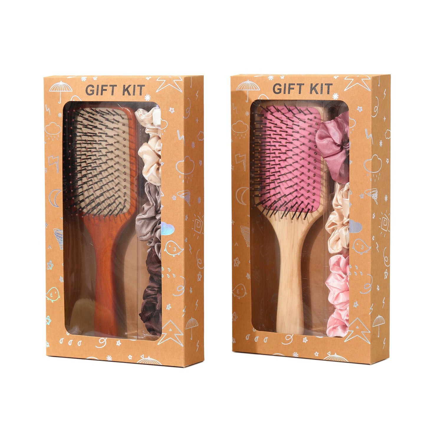 Black Paddle Hair Brush Gift Set with Satin Scrunchies
