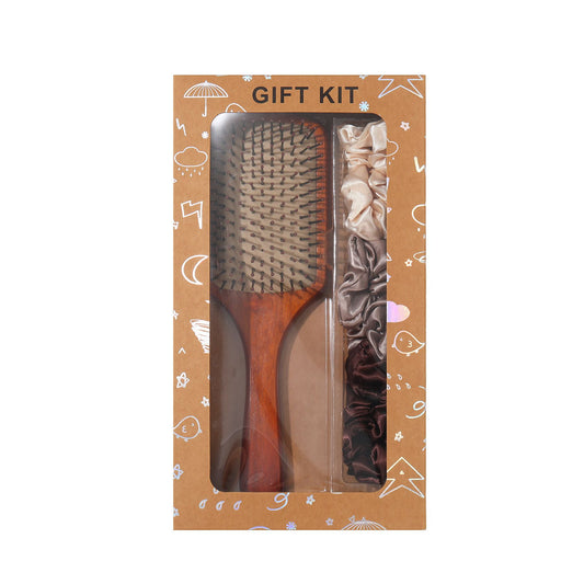 Yellow Paddle Hair Brush Gift Set with Satin Scrunchies