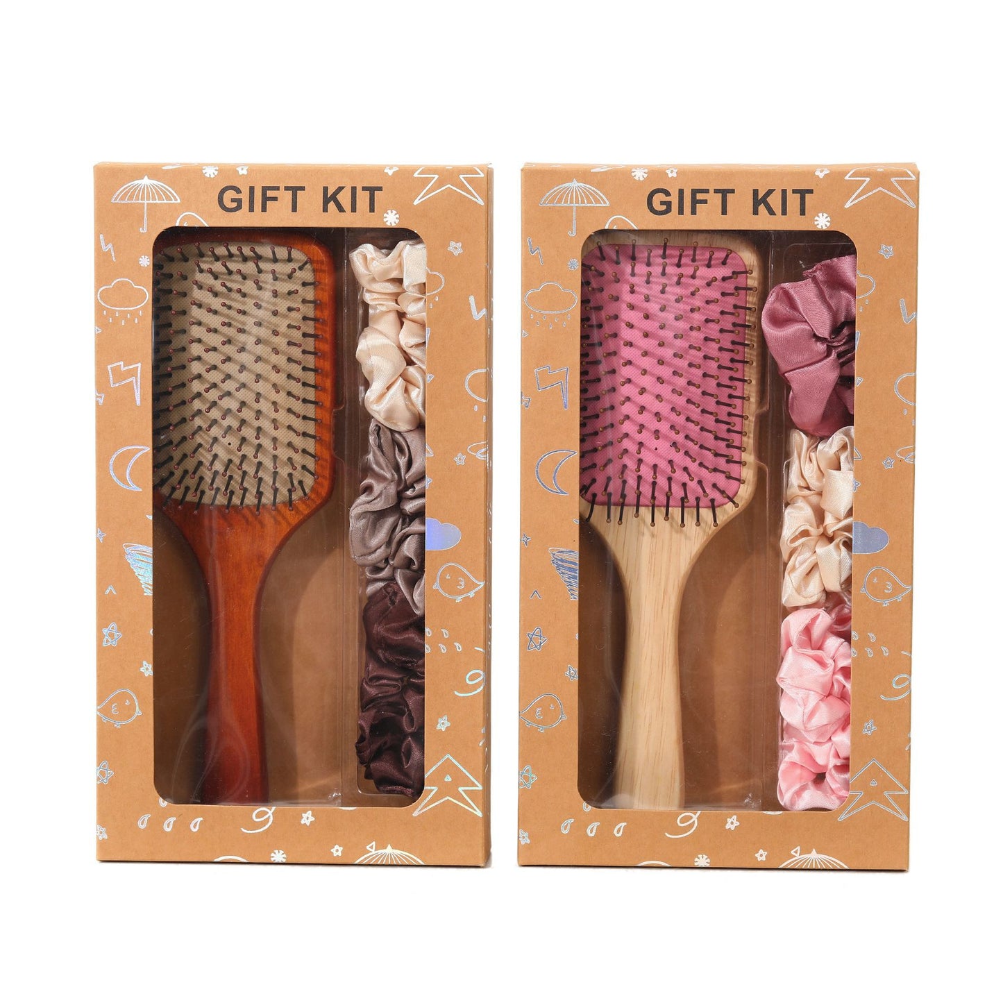 Yellow Paddle Hair Brush Gift Set with Satin Scrunchies