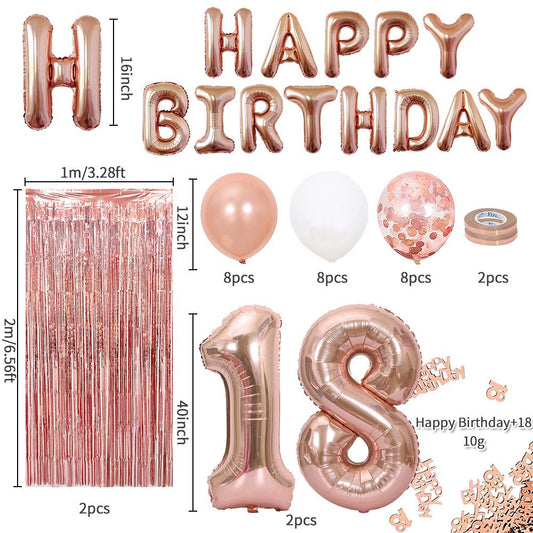 Rose Gold Birthday Balloon Decoration Set