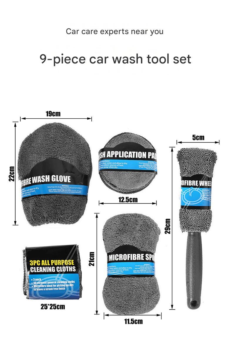 9-Piece Orange Microfibre Car Wash Kit