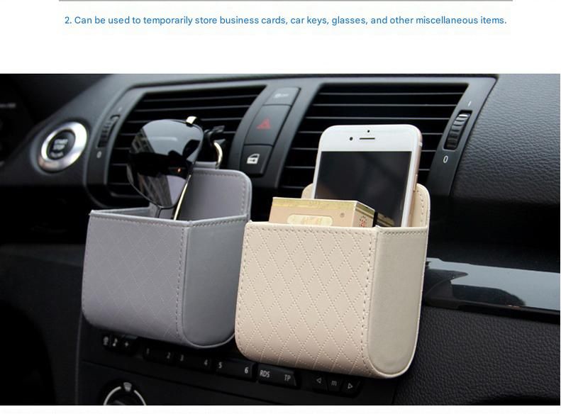 4-piece Black and Brown and Beige and Grey - Leather Car Air Vent Storage Bag - Multi-Purpose Phone Holder & Organiser Pouch for Sunglasses, Keys, Cards - Universal Fit, Easy Install, Compact Design for Dashboard Tidy