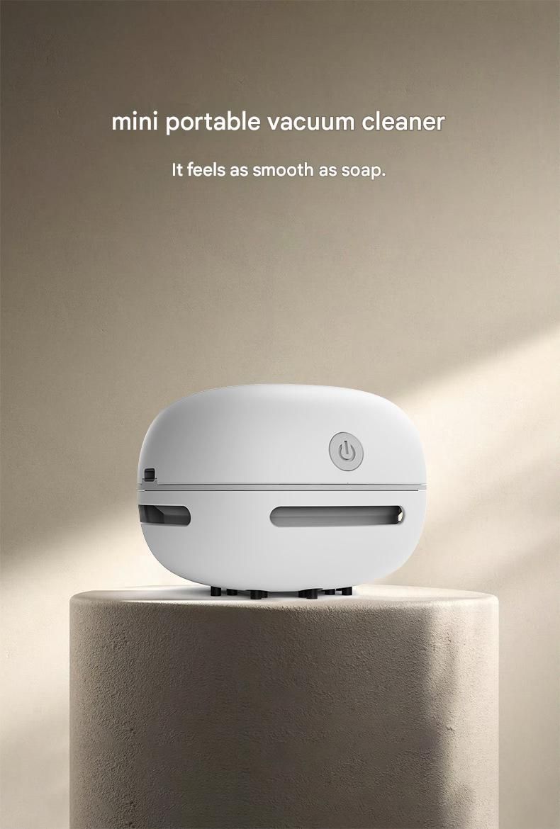 White Rechargeable Mini Desktop Vacuum Cleaner with 5 Reusable Microfiber Towels