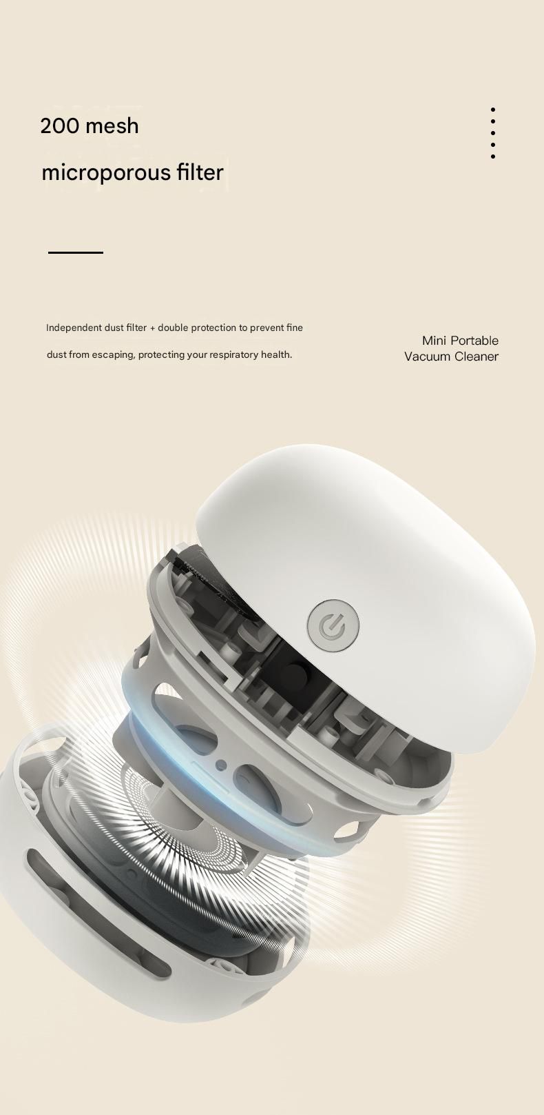 White Rechargeable Mini Desktop Vacuum Cleaner with 5 Reusable Microfiber Towels