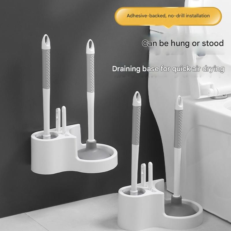 4 in 1 Bathroom Plunger and Brush Kit with Wall Mount Holder