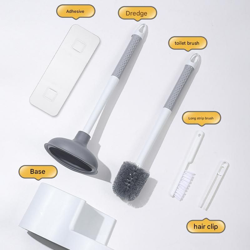 4 in 1 Bathroom Plunger and Brush Kit with Wall Mount Holder