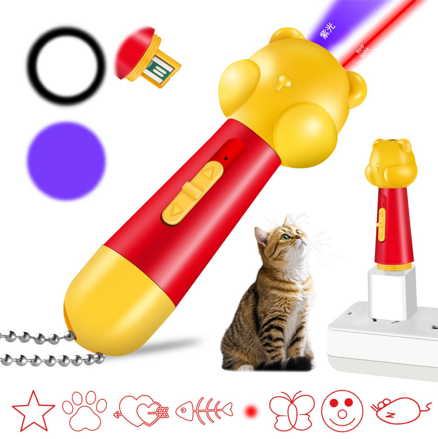 Multi Pattern Laser Pointer with UV and White Light for Cats