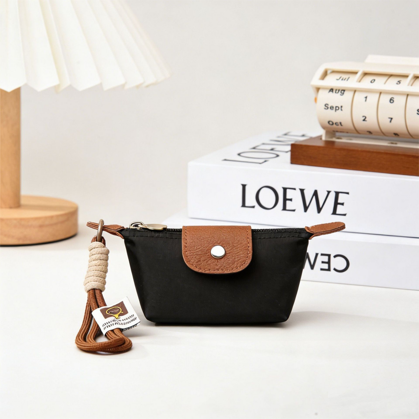 Black Mini Nylon Coin Purse with Wrist Strap for Cards Lipstick and Earphones