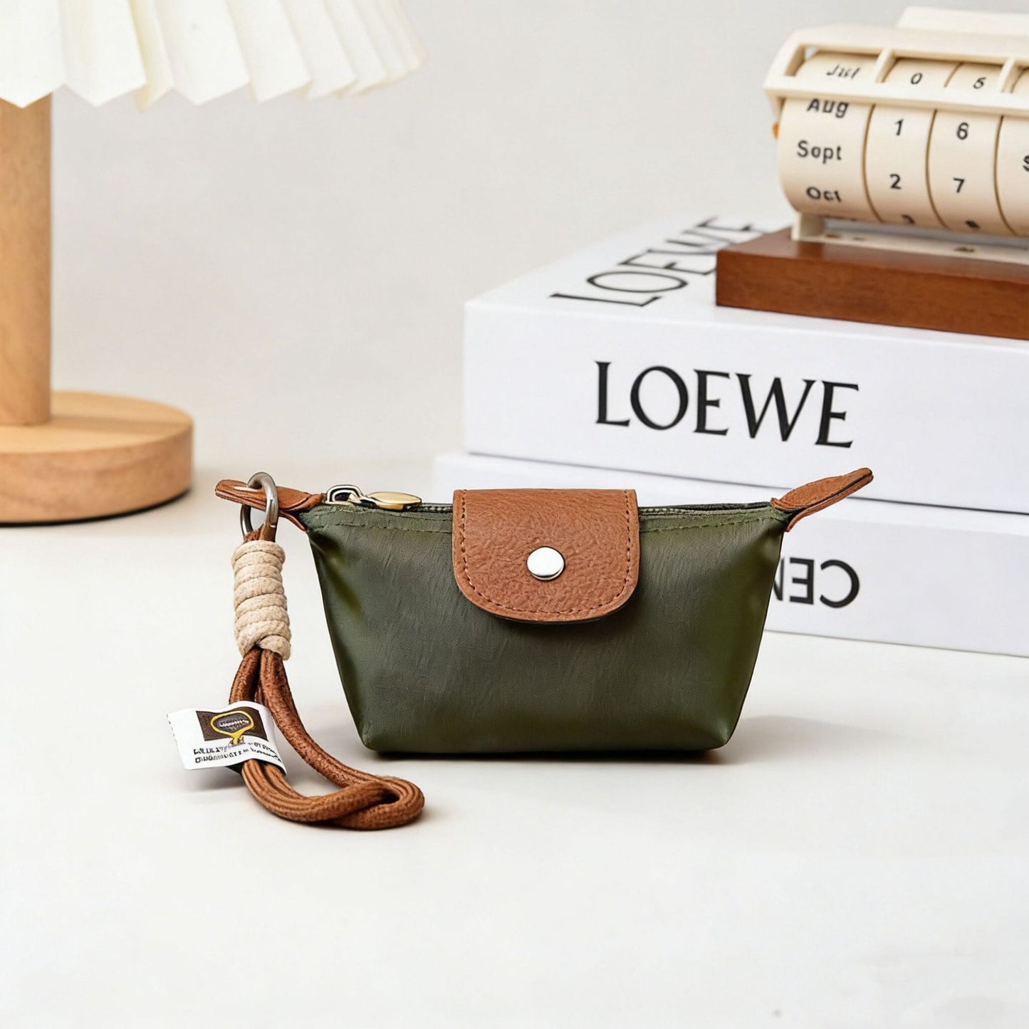 Green Mini Nylon Coin Purse with Wrist Strap for Cards Lipstick and Earphones