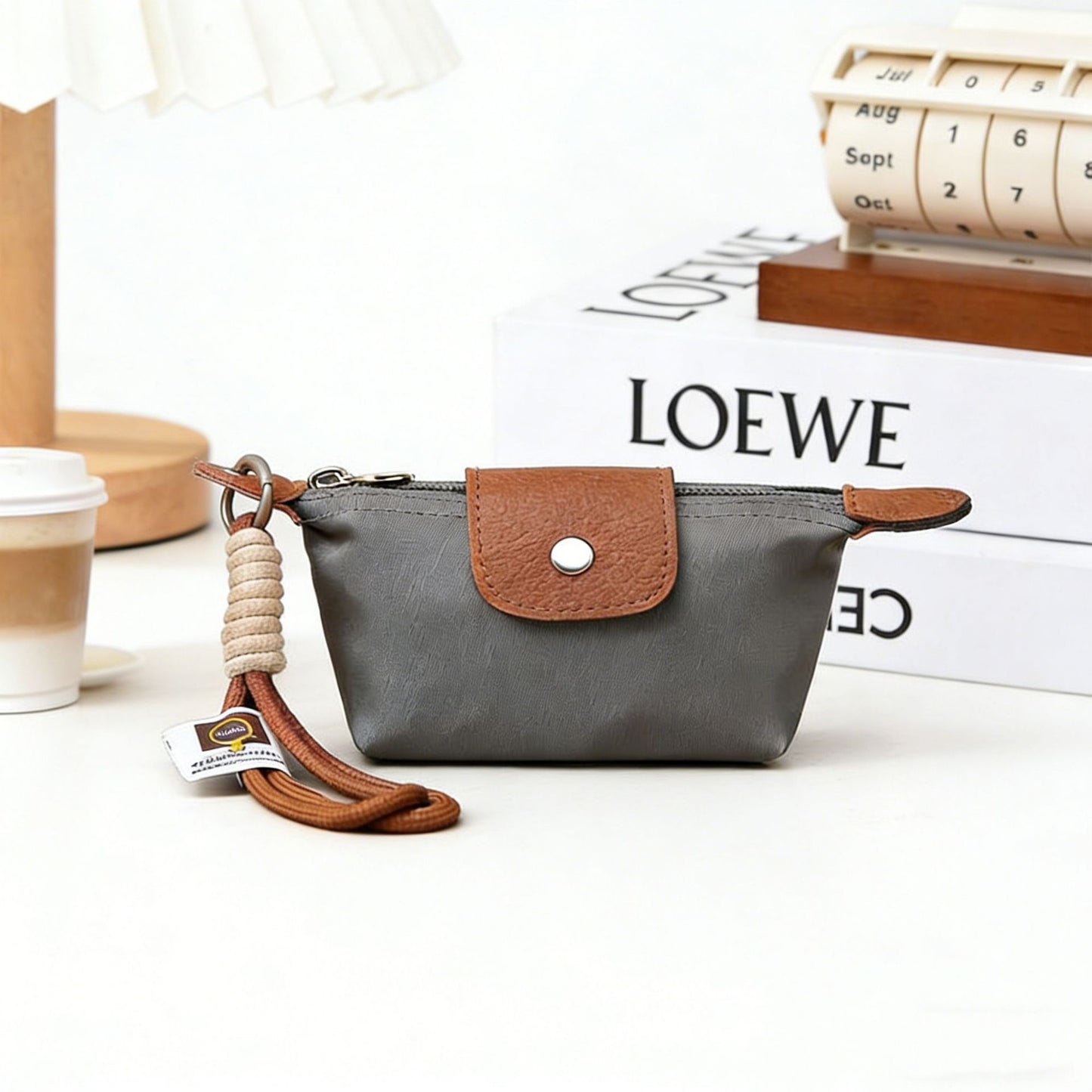 Grey Mini Nylon Coin Purse with Wrist Strap for Cards Lipstick and Earphones