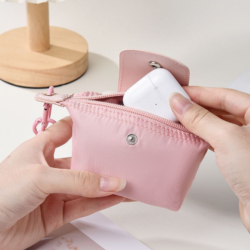 Grey Mini Nylon Coin Purse with Wrist Strap for Cards Lipstick and Earphones