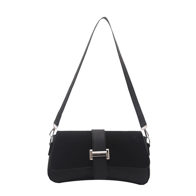 Black Retro Baguette Crossbody Bag