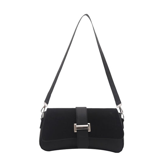 Black Retro Baguette Crossbody Bag