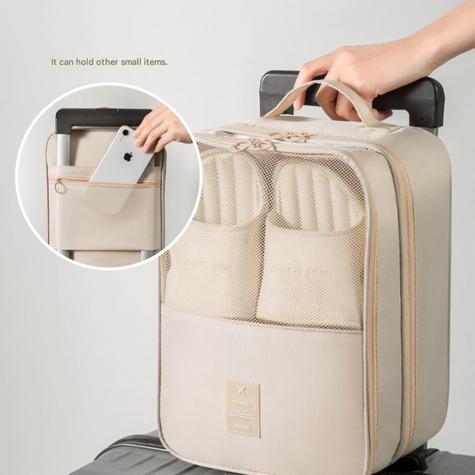Beige Travel Shoe Bag Portable Luggage Organizer Waterproof Dustproof Shoe Pouch