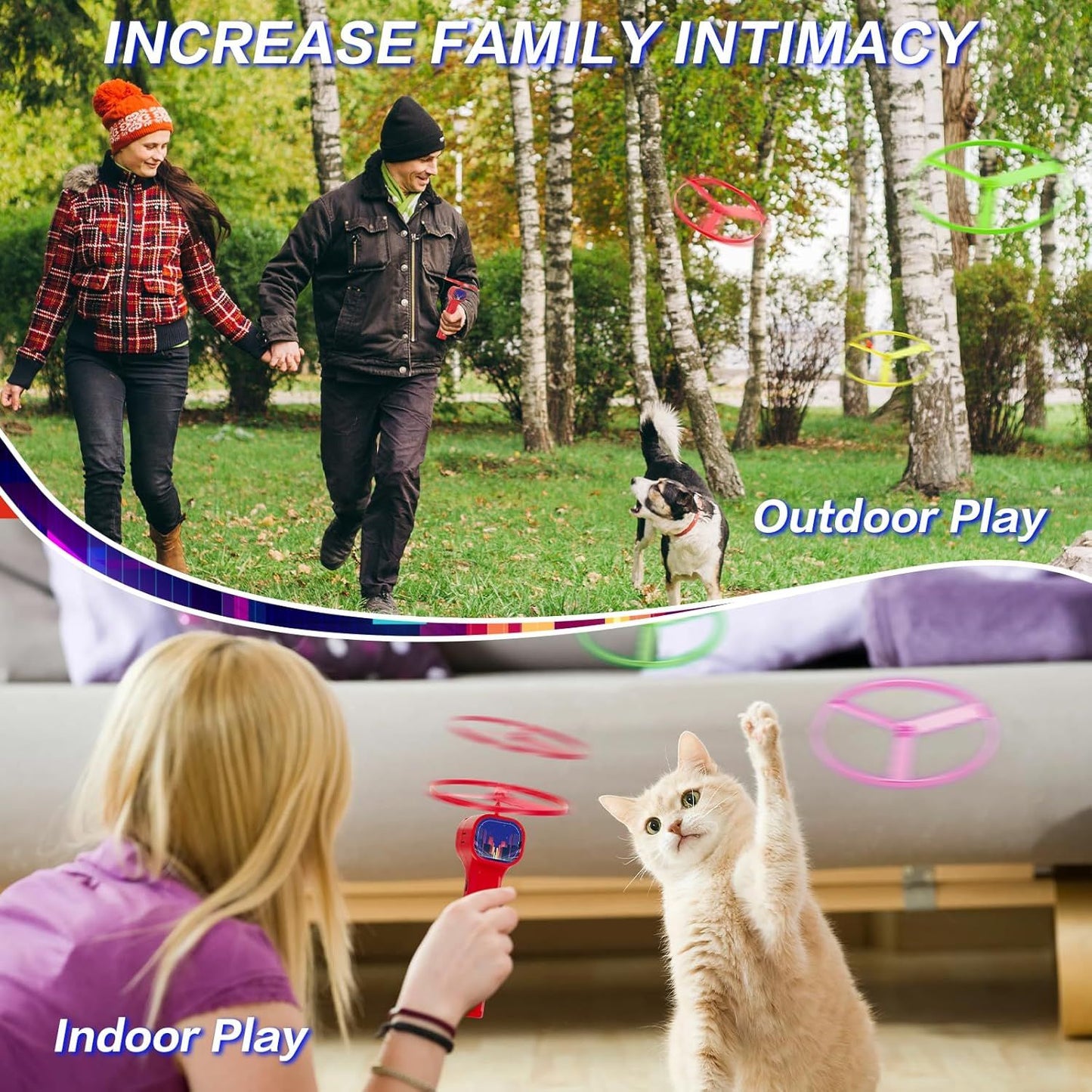 Yellow LED Light Up Flying Disc Cat Toy Interactive UFO Launcher with Replacement Discs