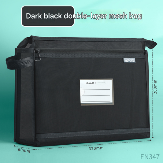 Black Double Layer Mesh File Bag