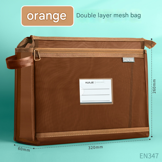 Orange Double Layer Mesh File Bag
