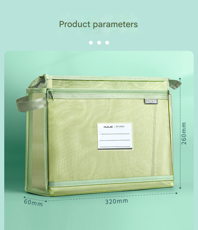 Orange Double Layer Mesh File Bag with Handle Large Capacity Student Subject Organizer