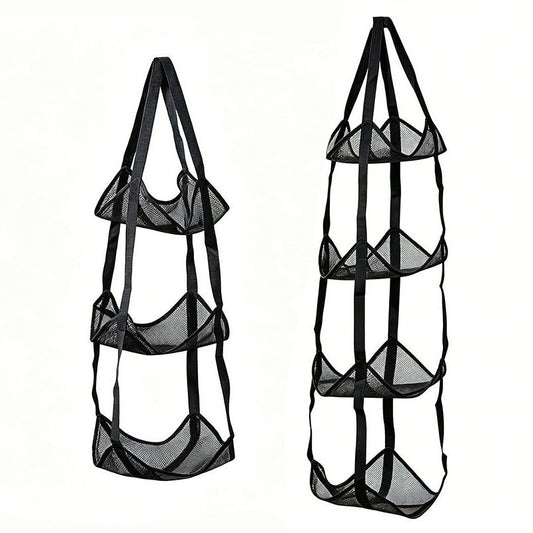 Black 3-Layer + 4-Layer Hanging Mesh Storage Bag Set for Balls Toys and Sports Gear