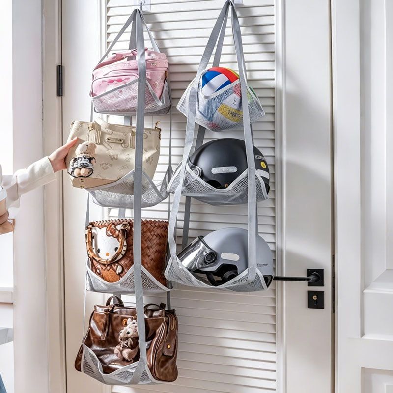 Black 3-Layer + 4-Layer Hanging Mesh Storage Bag Set for Balls Toys and Sports Gear