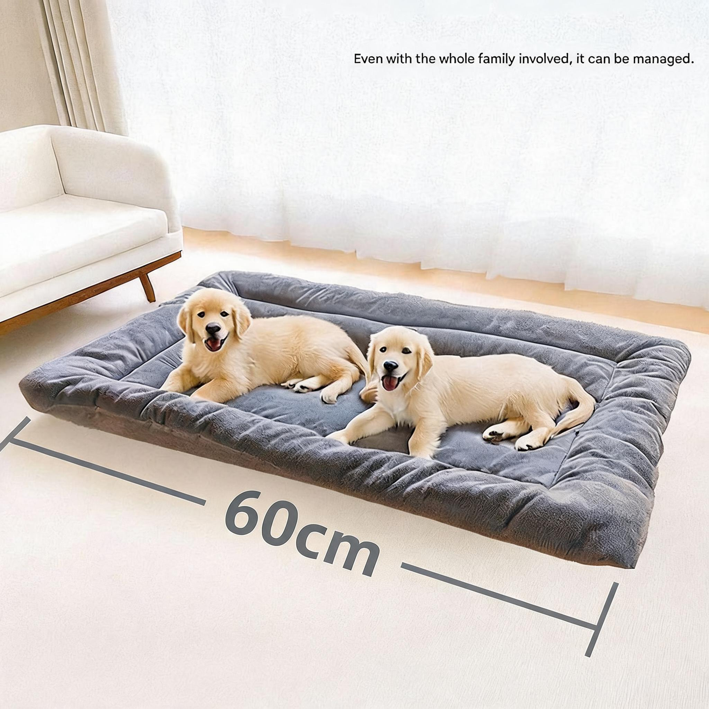 Grey Large Plush Dog Bed ,Machine Washable for Large Dogs (60cm)