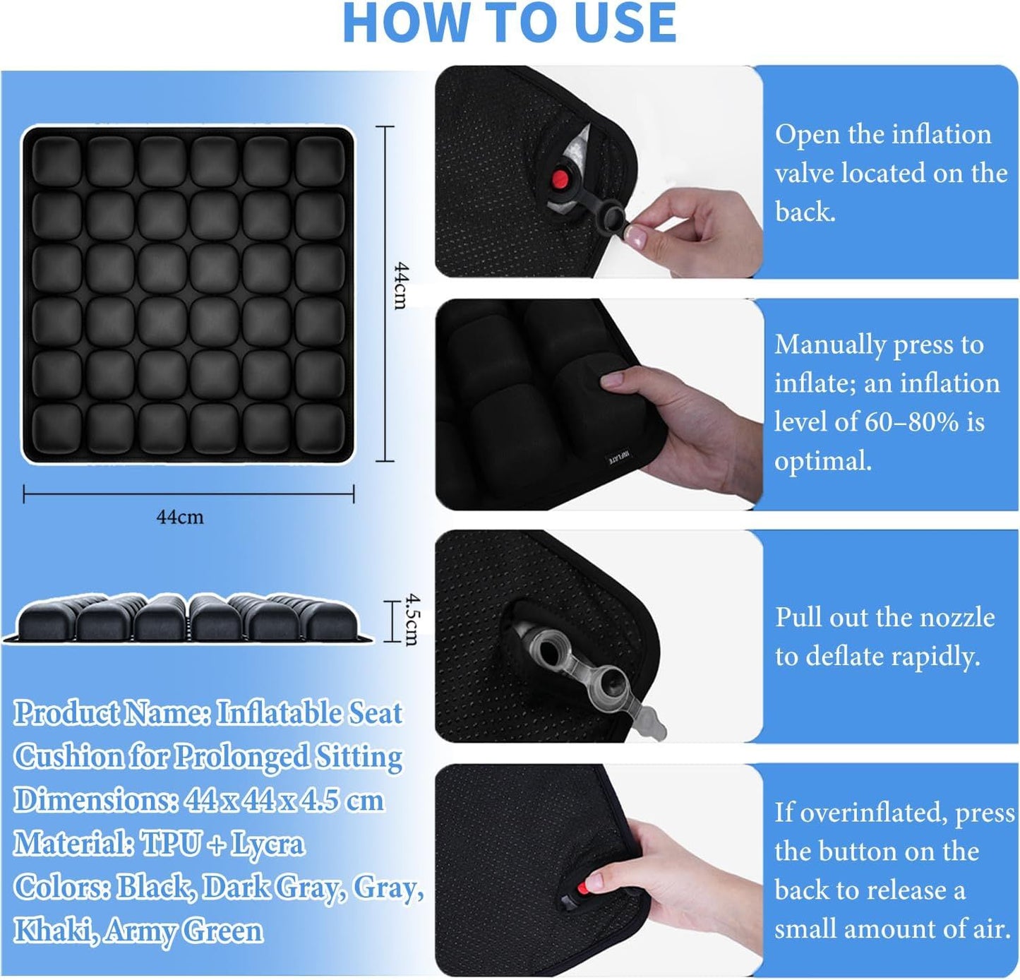 3D Aircell Travel Inflatable Seat for Long Sitting pressure relief