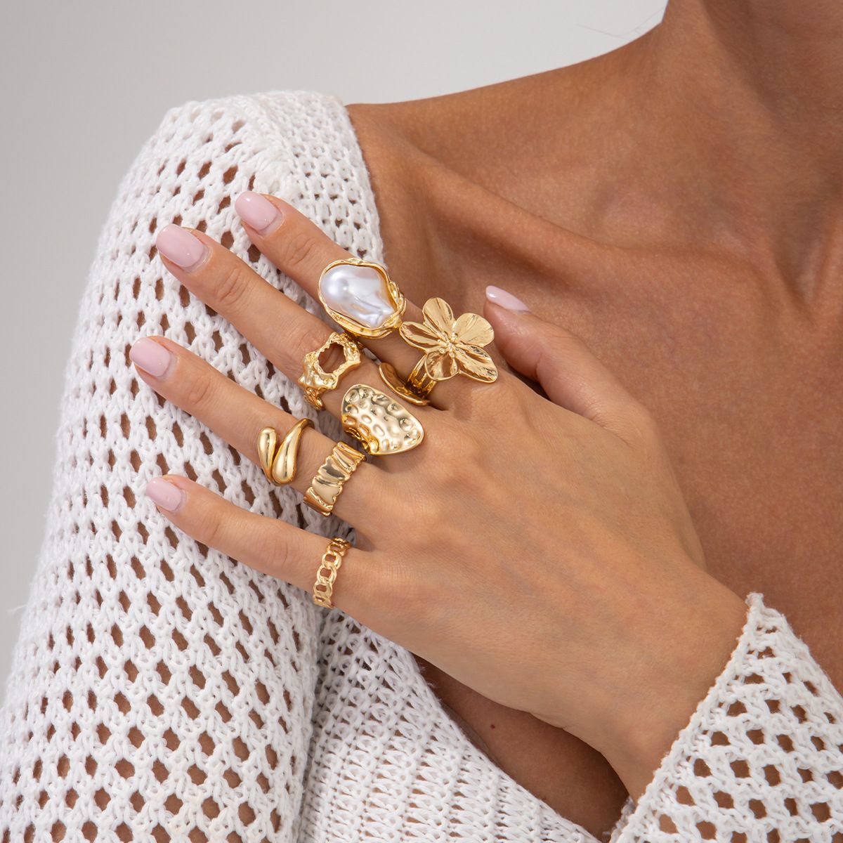 Hollow Joint Knuckle Ring for Women, Gold + White + Orange