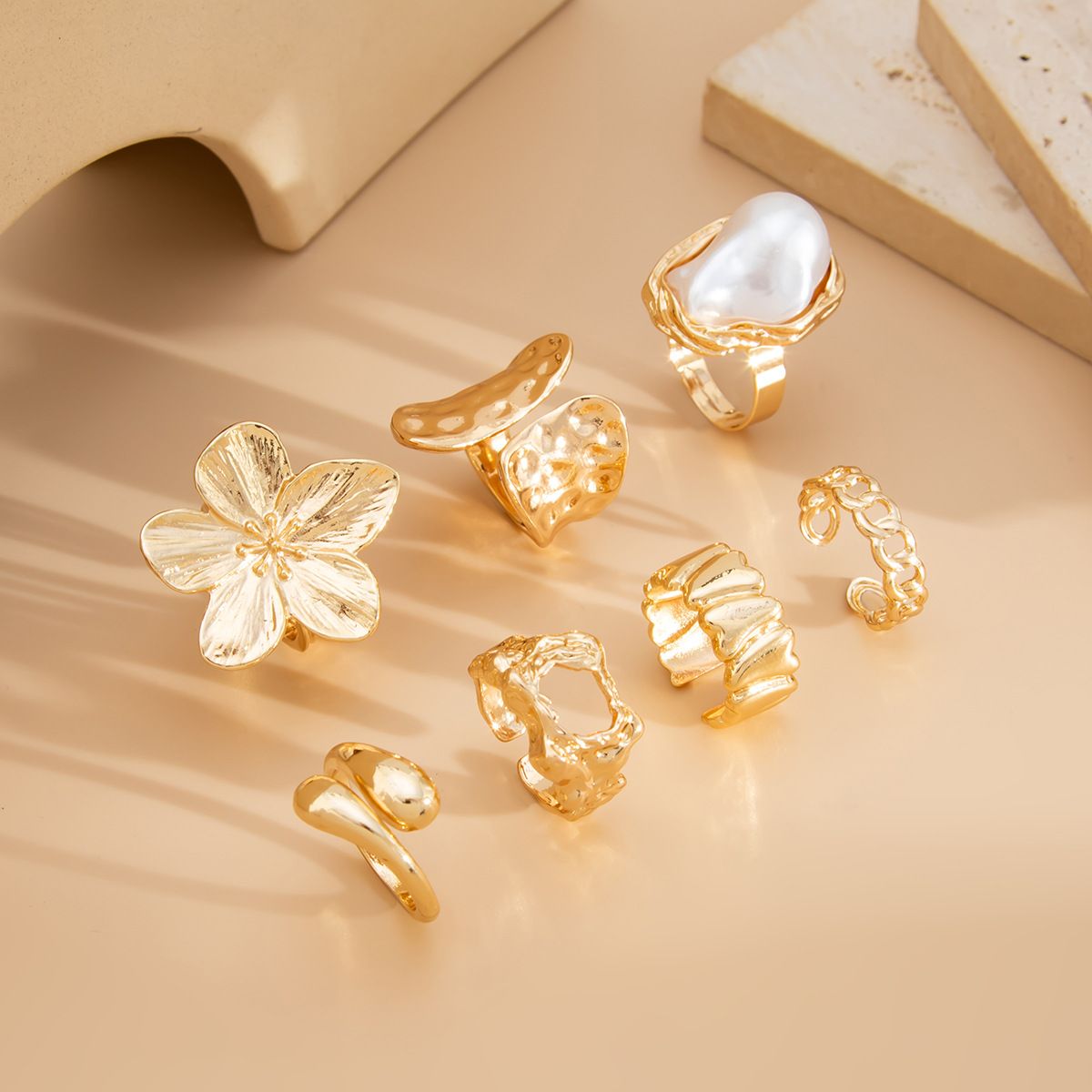 Hollow Joint Knuckle Ring for Women, Gold + White + Orange