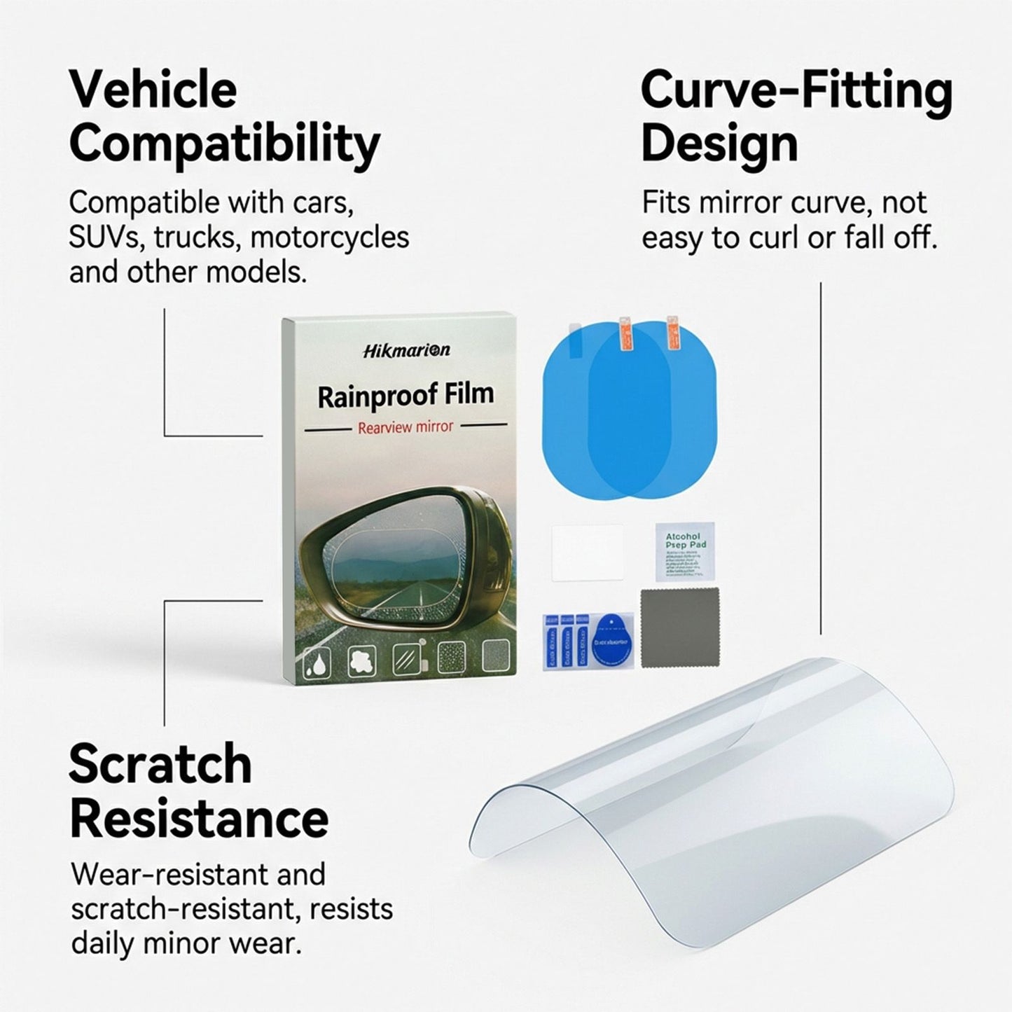 4 Set of Car Rearview Mirror HD Rainproof Film with Complete Installation Tool Kit – Anti Fog Waterproof Protective Shield Sticker, Hydrophobic Glare-Reducing Clear Membrane