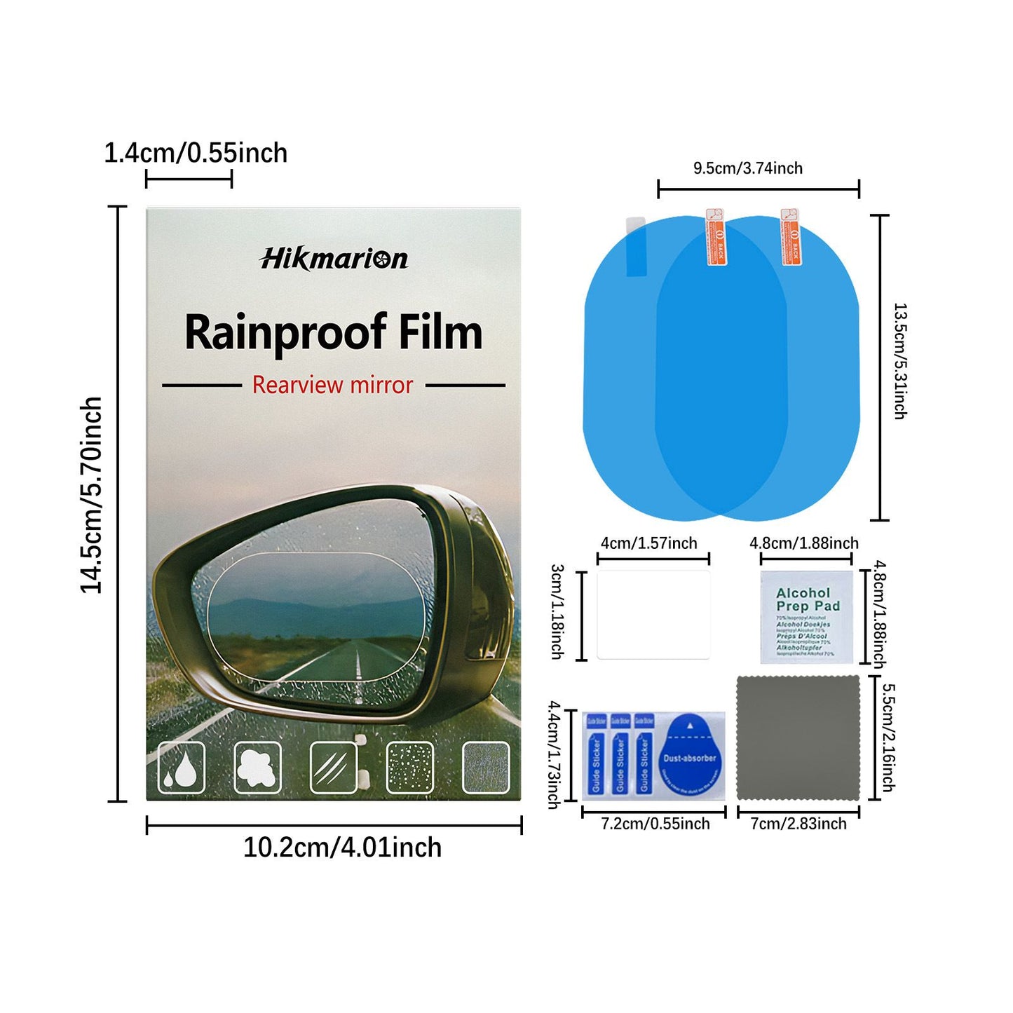 4 Set of Car Rearview Mirror HD Rainproof Film with Complete Installation Tool Kit – Anti Fog Waterproof Protective Shield Sticker, Hydrophobic Glare-Reducing Clear Membrane