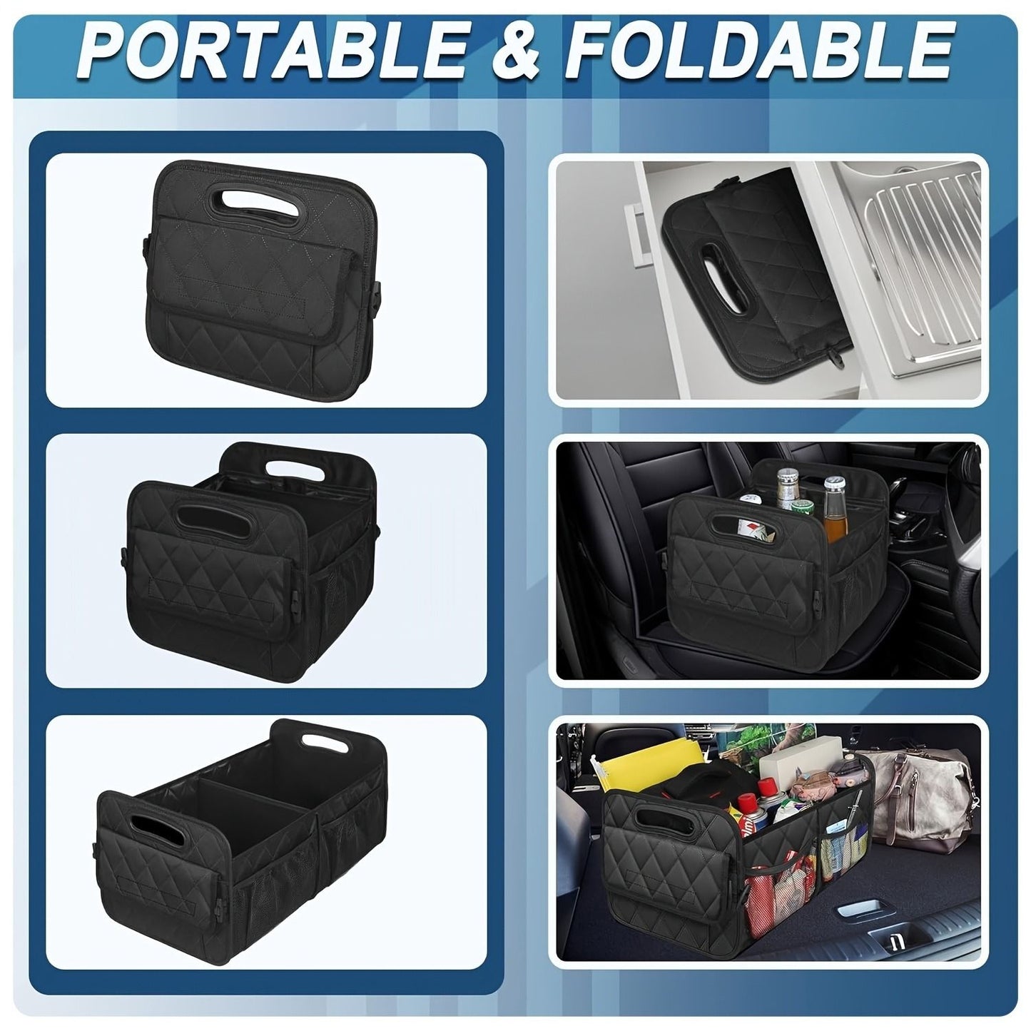 45L Foldable Large Car Trunk Organizer with Muti Pockets & Strong Handles