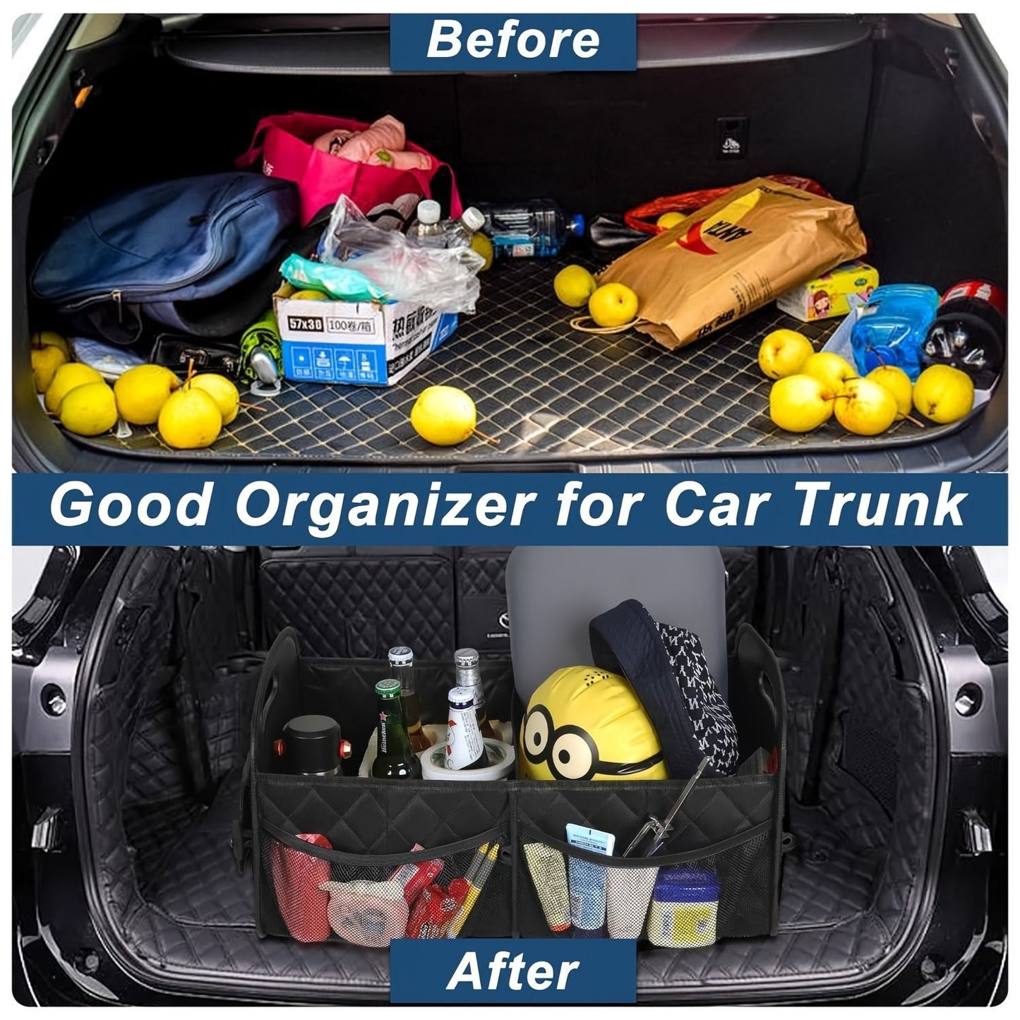 45L Foldable Large Car Trunk Organizer with Muti Pockets & Strong Handles