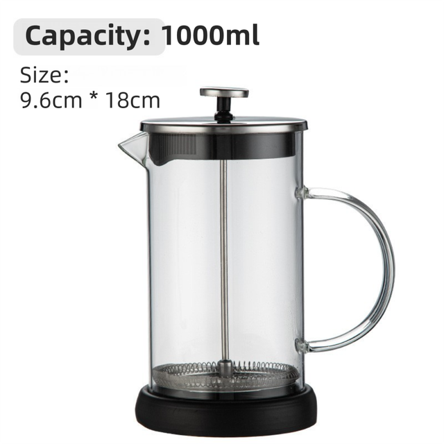 High-Density 3D Filter Mesh Cafetiere, Manual Milk Frother and Tea Infuser Pot