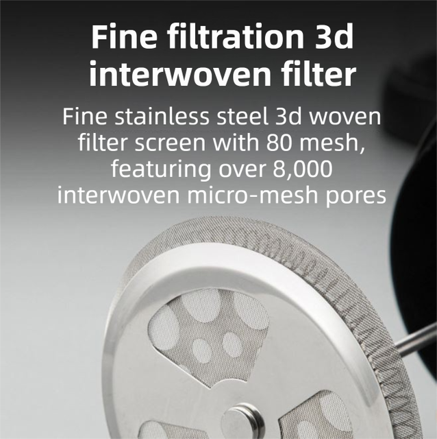 High-Density 3D Filter Mesh Cafetiere, Manual Milk Frother and Tea Infuser Pot