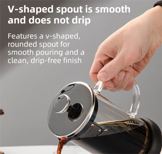 High-Density 3D Filter Mesh Cafetiere, Manual Milk Frother and Tea Infuser Pot