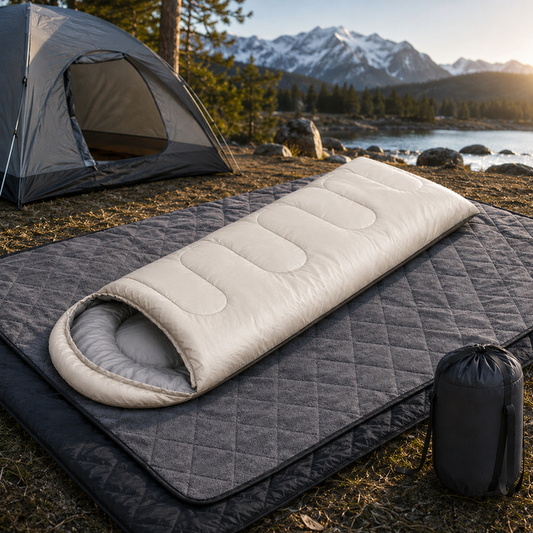 2-in-1 Winter Camping Sleeping Bag & Blanket Set - Beige/Black