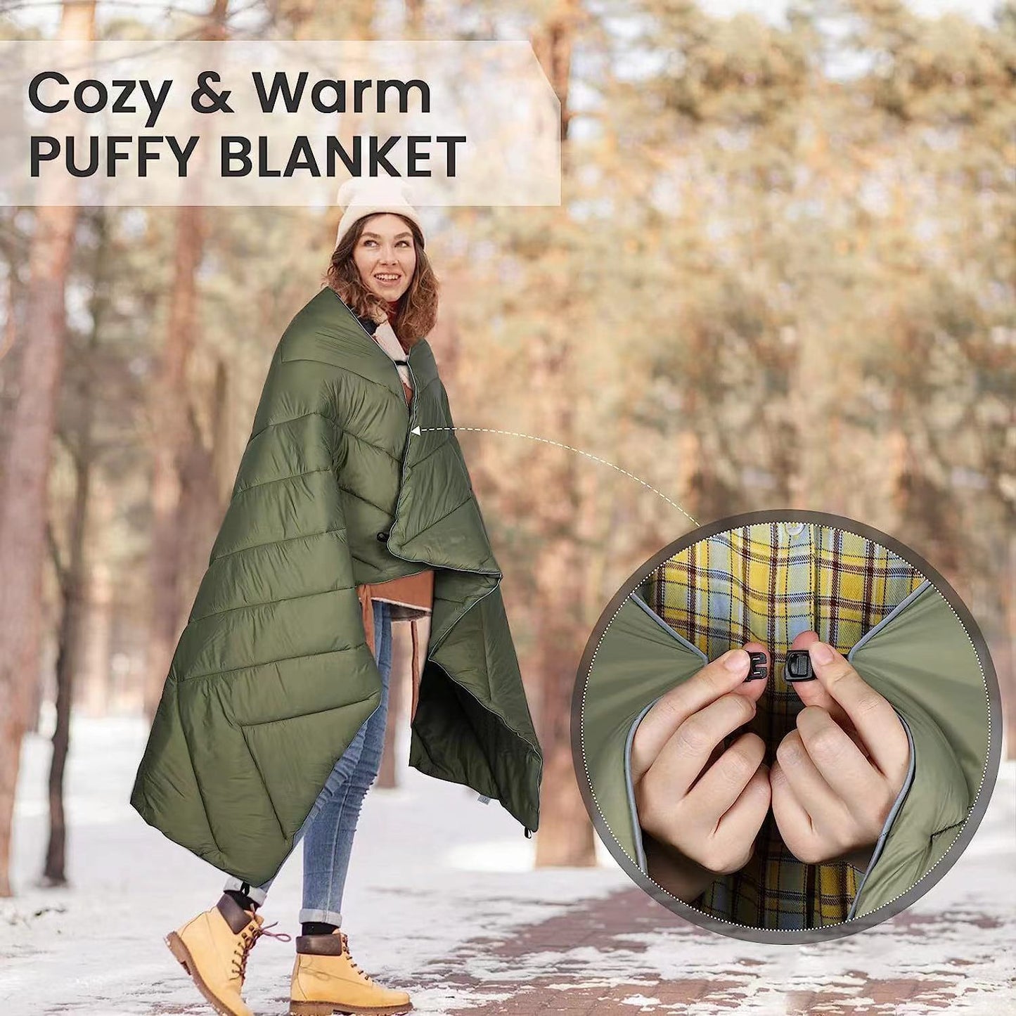 Black Wearable Camping Blanket with Storage Bag - 200 x 140cm