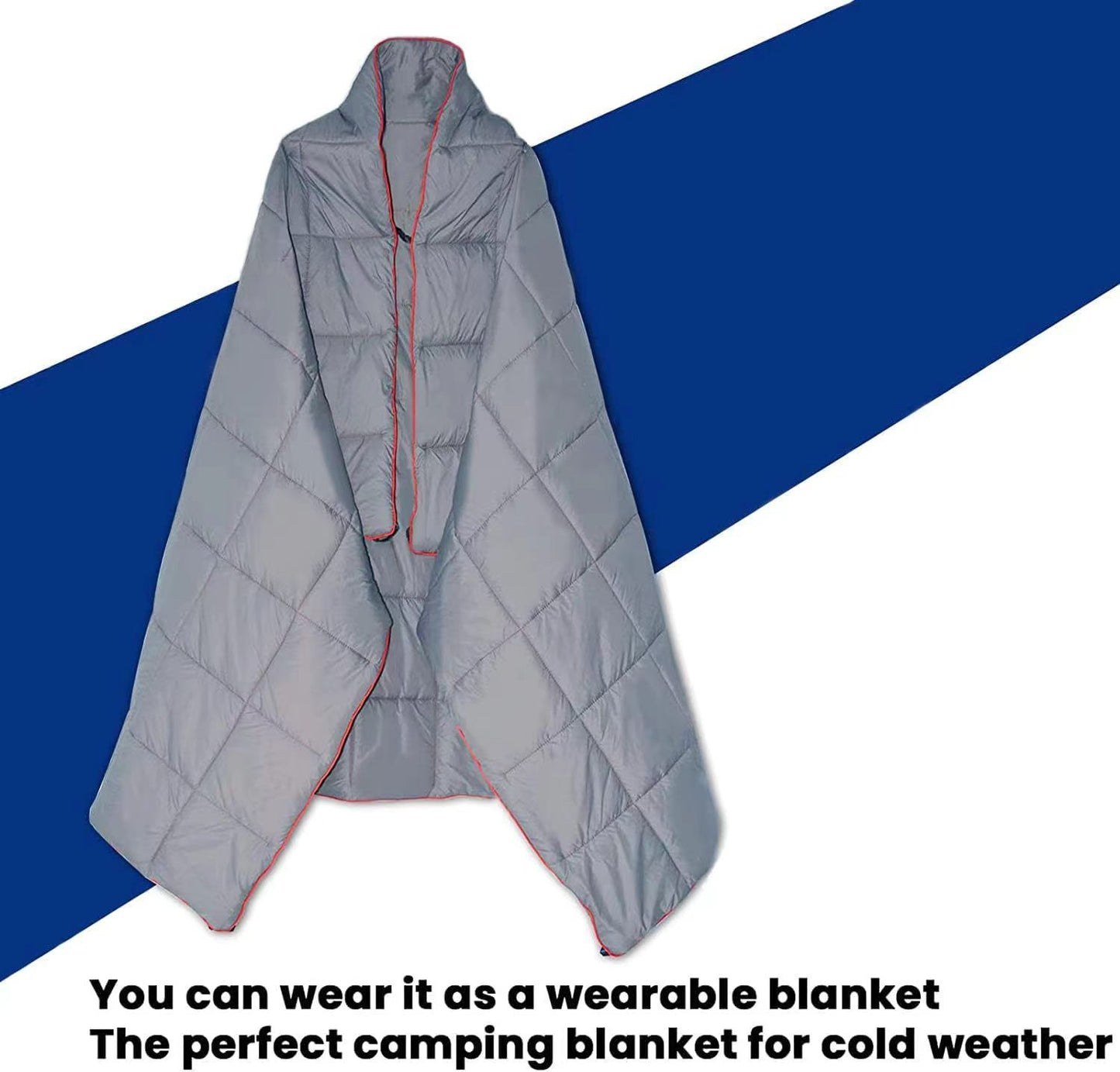 Black Wearable Camping Blanket with Storage Bag - 200 x 140cm